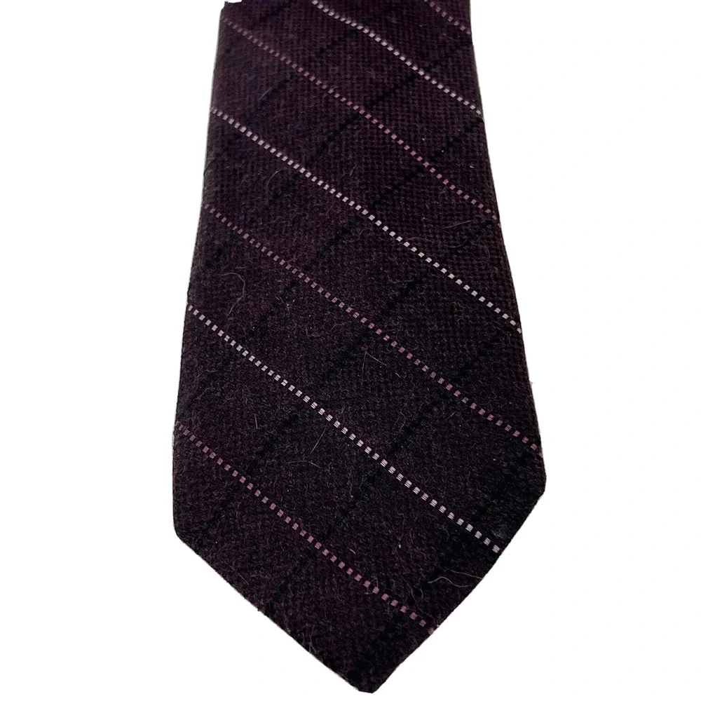 Bachrach Mens Silk Necktie Silk Blend Burgundy Diagonal Pinstripes